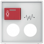Центральная панель с красной кнопкой вызова и 2 отверстиями для контактного штыря, Q.1/Q.3, цвет: полярная белизна, с эффектом бархата 12186089