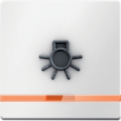 Клавиша выключателя с оранжевой линзой и выступающим символом «Свет», Q.1/Q.3, цвет: полярная белизна, с эффектом бархата 16516049