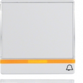Клавиша выключателя с линзой и большой вставкой поля для надписи с оттиском символа звонка, Q.1/Q.3, цвет: полярная белизна, с эффектом бархата 16966079