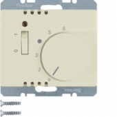 Регулятор температуры помещения с размыкающим контактом, центральной панелью, одноклавишным выключателем и светодиодом, Arsys, цвет: белый, глянцевый 20300002