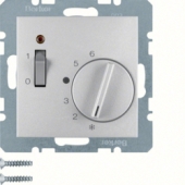 Регулятор температуры помещения с размыкающим контактом, центральной панелью, одноклавишным выключателем и светодиодом, S.1/B.3/B.7, цвет: алюминиевый, матовый 20301404