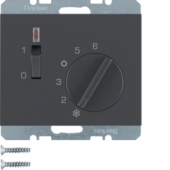 Регулятор температуры помещения с размыкающим контактом, центральной панелью, одноклавишным выключателем и светодиодом, K.1, цвет: антрацитовый, матовый 20307106