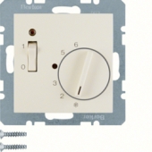 Регулятор температуры помещения с размыкающим контактом, центральной панелью, одноклавишным выключателем и светодиодом, S.1, цвет: белый, глянцевый 20308982
