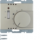 Регулятор температуры помещения с размыкающим контактом, центральной панелью, одноклавишным выключателем и светодиодом, Arsys, цвет: стальной, лак 20309004