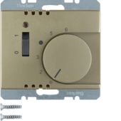 Регулятор температуры помещения с размыкающим контактом, центральной панелью, одноклавишным выключателем и светодиодом, Arsys, цвет: светло-бронзовый, лак 20309011