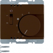 Регулятор температуры помещения 24 В с размыкающим контактом, центральной панелью, одноклавишным выключателем и светодиодом, Arsys, цвет: коричневый, глянцевый 20310001