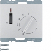Регулятор температуры помещения 24 В с размыкающим контактом, центральной панелью, одноклавишным выключателем и светодиодом, K.5, цвет: алюминиевый лак 20317103