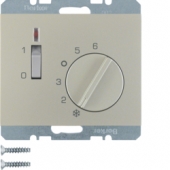 Регулятор температуры помещения 24 В с размыкающим контактом, центральной панелью, одноклавишным выключателем и светодиодом, K.5, цвет: стальной лак 20317104