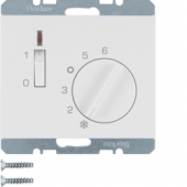 Регулятор температуры помещения 24 В с размыкающим контактом, центральной панелью, одноклавишным выключателем и светодиодом, K.1, цвет: полярная белизна, глянцевый 20317109