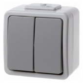 Двухклавишный выключатель цвет: светло-серый/серый, Aquatec IP44 307505