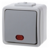 Одноклавишный выключатель с подсветкой и красной линзой цвет: светло-серый/серый, Aquatec IP44 307625