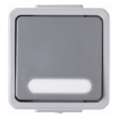 Одноклавишный выключатель с освещаемым полем для надписи цвет: светло-серый/серый, Aquatec IP44 307655