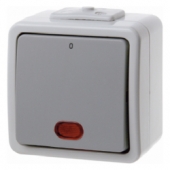 Контрольный одноклавишный выключатель с красной линзой цвет: светло-серый/серый, Aquatec IP44 317205