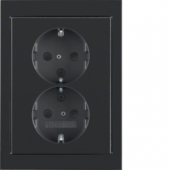 Двойная штепсельная розетка SCHUKO, цельная, R.3,  цвет: черный 47297005