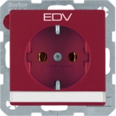 Штепсельная розетка SCHUKO с полем для надписи и оттиском EDV, с надписью "EDV", Q.1/Q.3, цвет: красный, с эффектом бархата 47506015