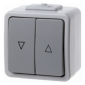 Двухклавишная кнопка жалюзи с оттиском «Стрелки», цвет: светло-серый/серый, Aquatec IP44 507505