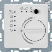 Регулятор температуры с кнопочным интерфейсом и встроенным шинным соединителем, Q.1/Q.3, цвет: полярная белизна, с эффектом бархата 75441129